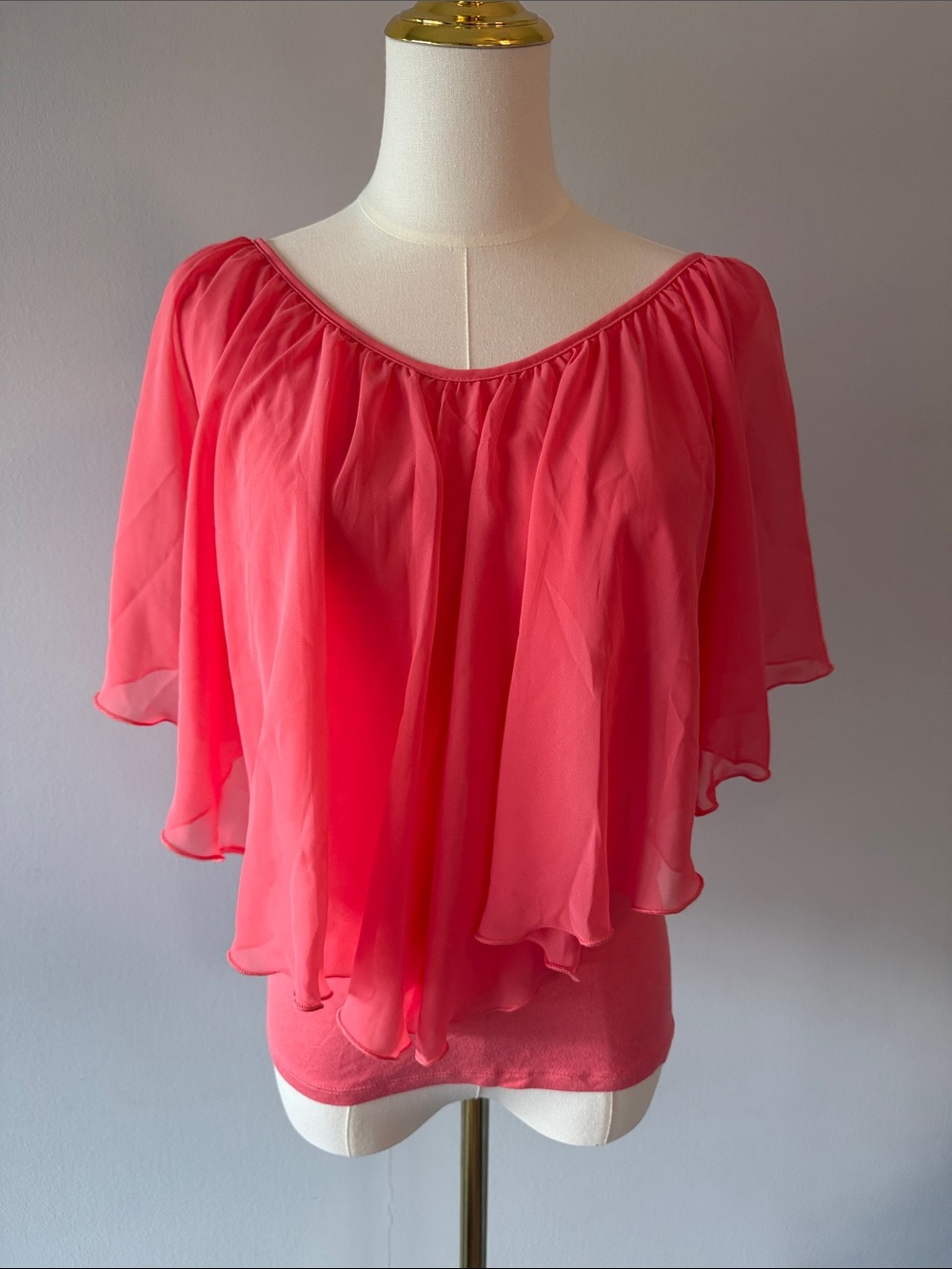 VENUS Coral Pink Layered Chiffon Top
